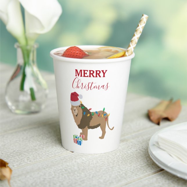Christmas Lion Funny Animal with Santa Hat  Paper Cups (Insitu)