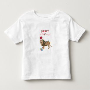 Christmas Lion Funny Animals with Santa Hat  Toddler T-Shirt