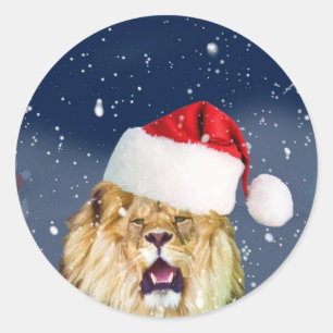 Christmas Lion in Santa Hat Sticker