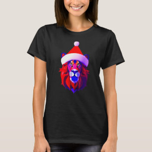 Christmas Lion Wearing Santa Hat Cool Lion Head Ma T-Shirt