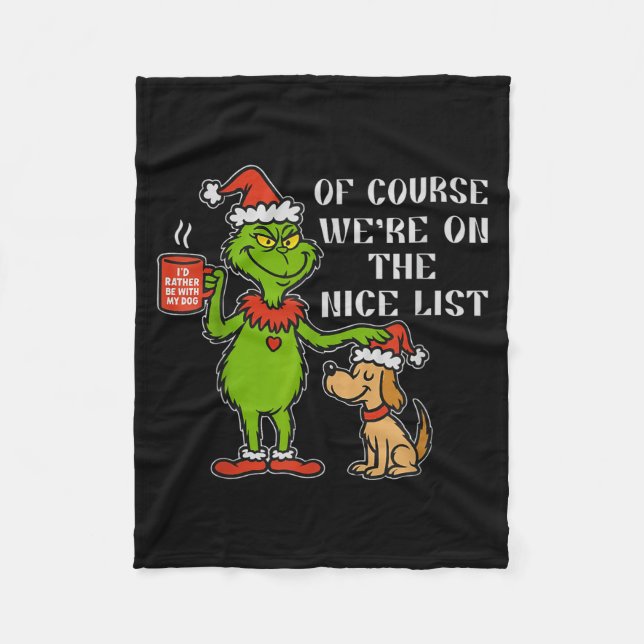 Christmas List Santa, Funny Nice List Gift For Dog Fleece Blanket (Front)