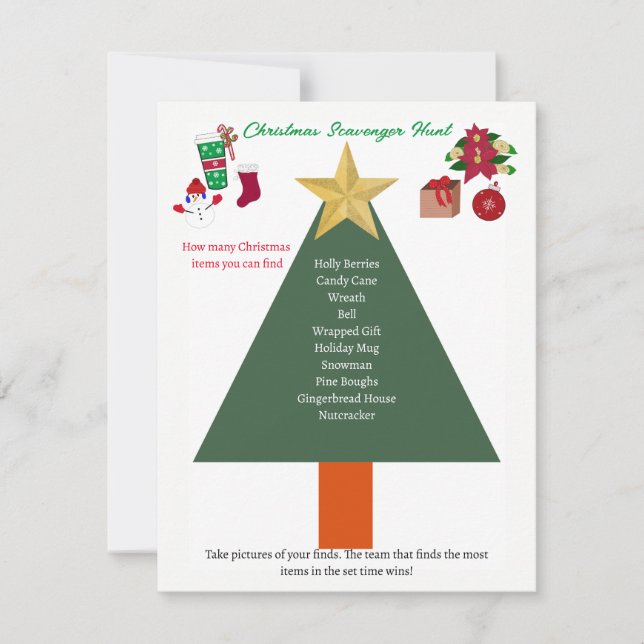Christmas List Scavenger Hunt Game Card (Front)