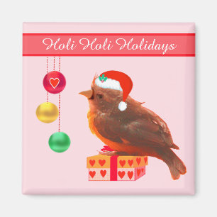 Christmas Little Bird on Pink Magnet