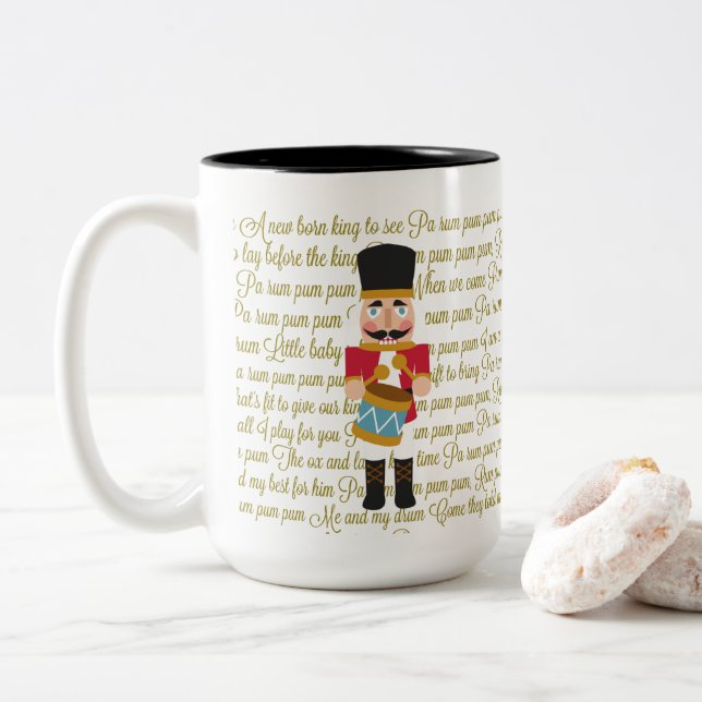 Christmas Little Drummer Boy Two-Tone Coffee Mug (With Donut)