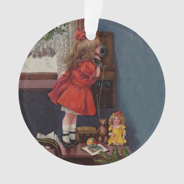 Christmas Little Girl Telephone Antique Ornament (Front)