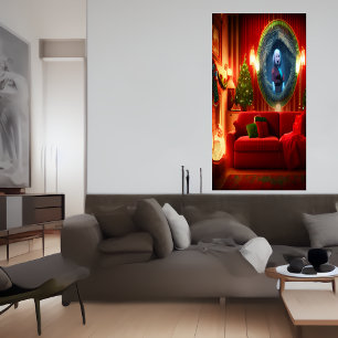 Christmas living room with spooky photo AI Art Poster