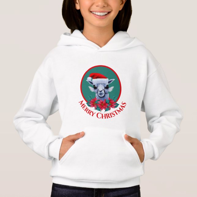 Christmas Llama And Wreath With Text Hoodie (Front)
