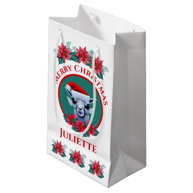 Christmas Llama And Wreath With Text Small Gift Ba Bag (Front Angled)