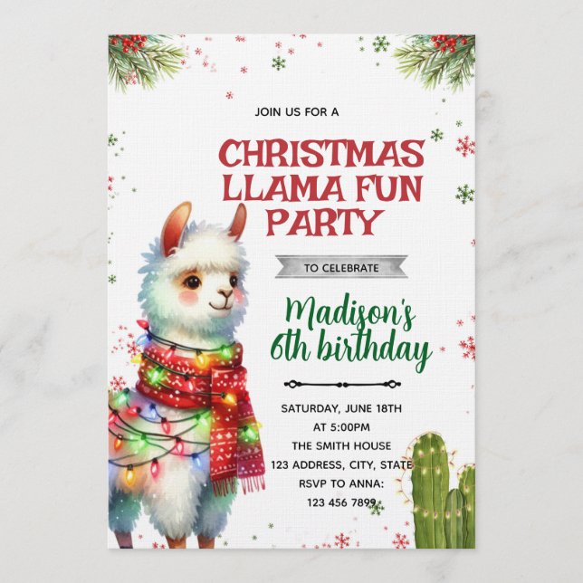 Christmas Llama Birthday Invitation (Front)