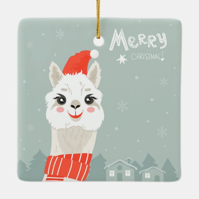 Christmas Llama  Ceramic Ornament (Back)