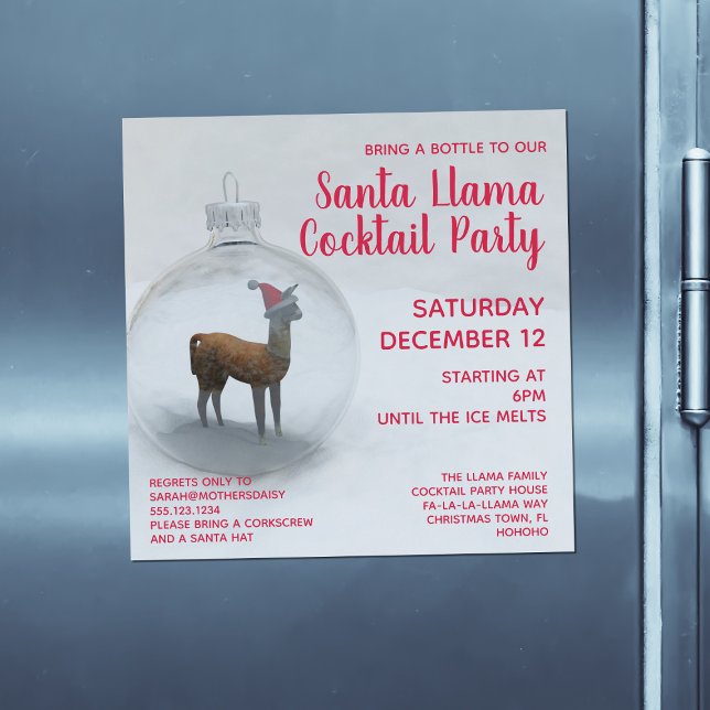 Christmas Llama Cocktail Party Magnetic Invitation (Add your party details!)