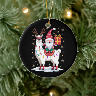 Christmas Llama Gnome Santa Lights Reindeer Xmas Ceramic Tree Decoration