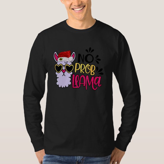 Christmas Llama No Prob Llama Santa Hat  Holiday T-Shirt (Front)