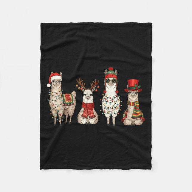Christmas Llama Quartet Lights Santa Antlers Top H Fleece Blanket (Front)