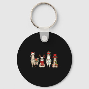 Christmas Llama Quartet Lights Santa Antlers Top H Key Ring