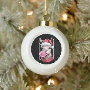 Christmas Llama Santa Hat Bubblegum Scarf Xmas Ceramic Ball Christmas Ornament