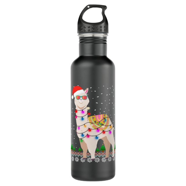 Christmas Llama Santa Hat Ugly Xmas Tree Alpaca 15 710 Ml Water Bottle (Front)