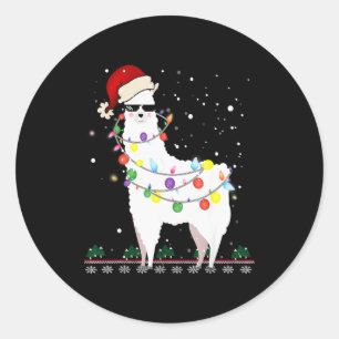 Christmas Llama Santa Hat Ugly Xmas Tree Alpaca Gi Classic Round Sticker