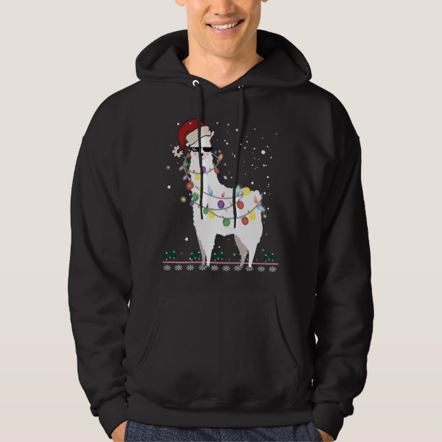 Christmas Llama Santa Hat Ugly Xmas Tree Alpaca Gi Hoodie (Front)