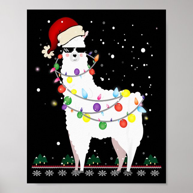 Christmas Llama Santa Hat Ugly Xmas Tree Alpaca Gi Poster (Front)
