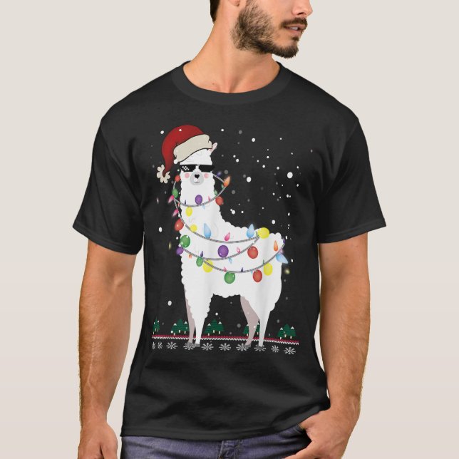 Christmas Llama Santa Hat Ugly Xmas Tree Alpaca Gi T-Shirt (Front)