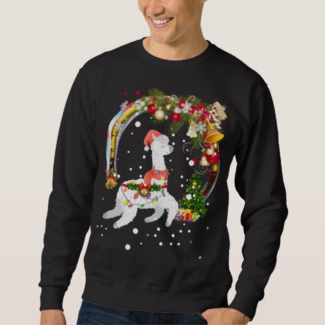 Christmas Llama Santa Hat Ugly Xmas Tree Alpaca Sweatshirt (Front)