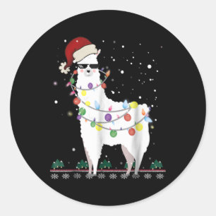 Christmas Llama Santa Hat Ugly Xmas Tree Alpaca T Classic Round Sticker