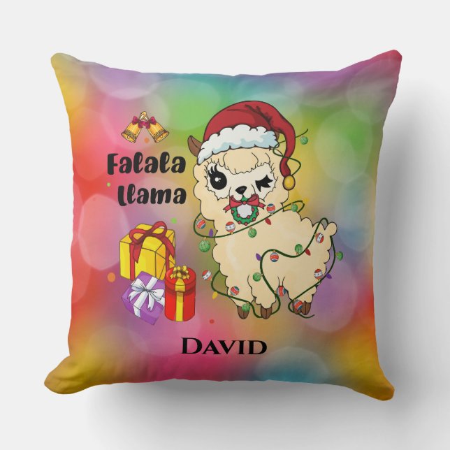 Christmas Llama Throw Pillow (Front)