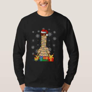 Christmas Llama Tree Lights Llama Santa Hat Xmas T-Shirt