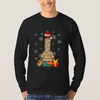 Christmas Llama Tree Lights Llama Santa Hat Xmas T-Shirt