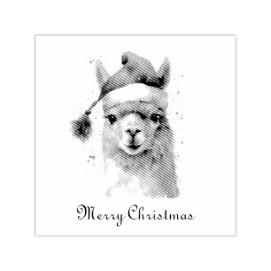 Christmas Llama Watercolor Santa Hat Custom Text Self-inking Stamp