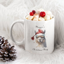 Christmas Llama Watercolor Santa Hat Custom Text