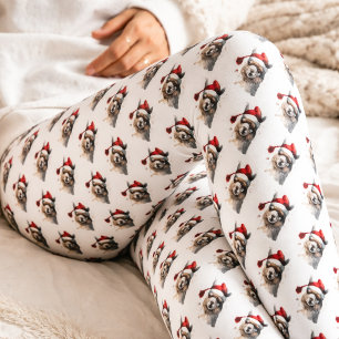 Christmas Llama Watercolor Santa Hat Repeating Pat Leggings