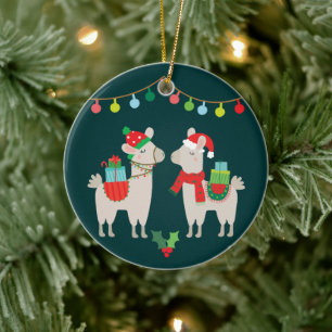 Christmas Llamas Ceramic Tree Decoration