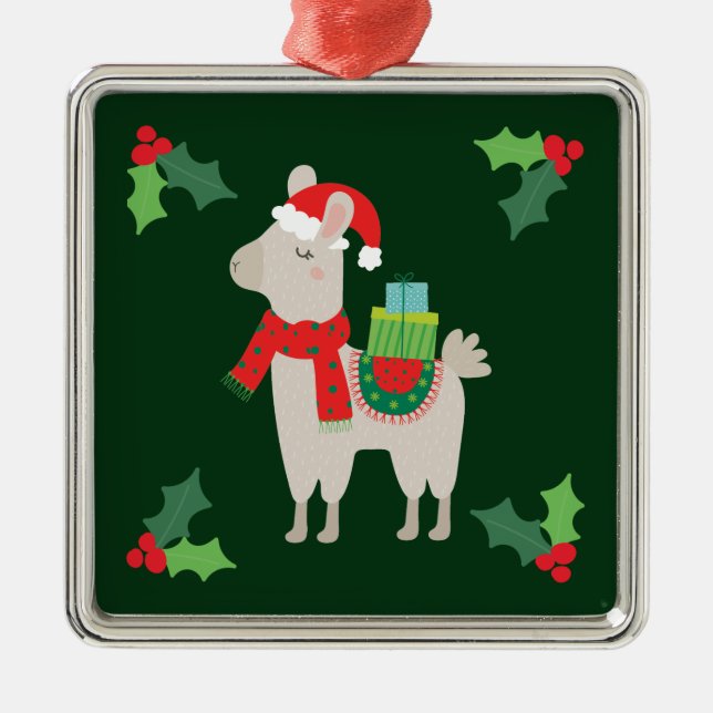 Christmas Llamas Metal Tree Decoration (Front)