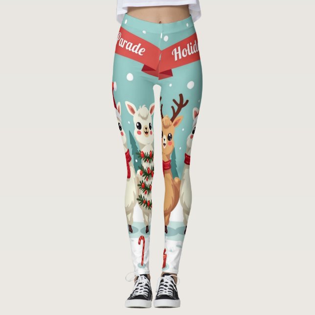 Christmas Llamas Parade  Leggings (Front)