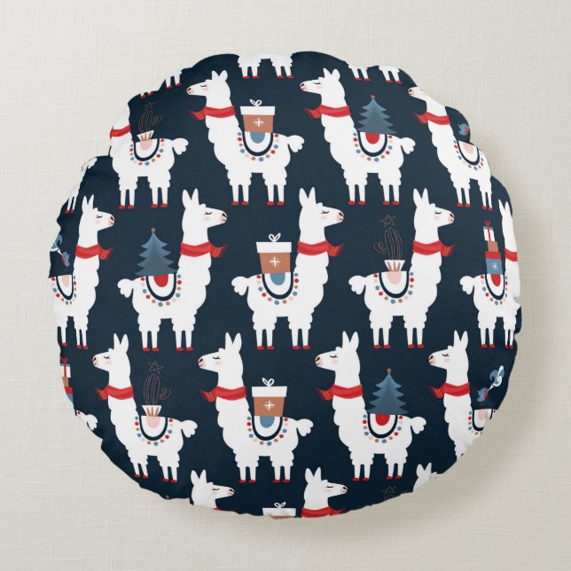 Christmas llamas seamless pattern round cushion (Front)