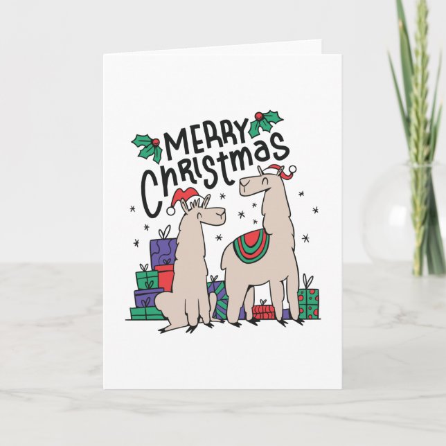 CHRISTMAS LLAMAS WITH HATS CARD (Front)