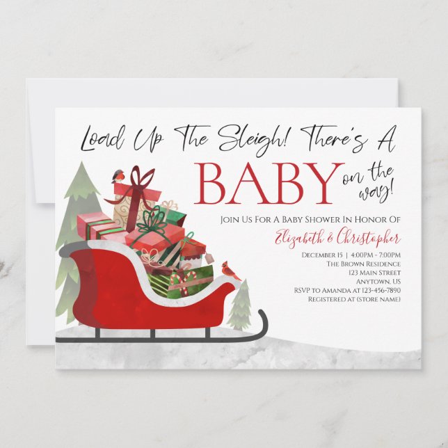Christmas Load Up The Sleigh Winter Baby Shower Invitation (Front)