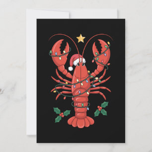 Christmas Lobster Santa Hat Xmas Lights Holiday Invitation