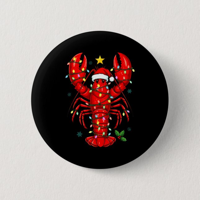 Christmas Lobster With Santa Hat Funny Holiday  6 Cm Round Badge (Front)