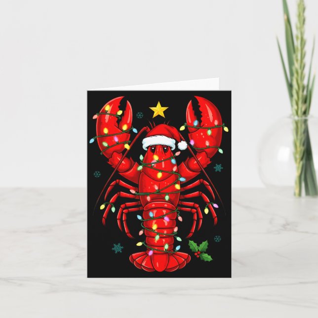 Christmas Lobster With Santa Hat Funny Holiday  Card (Front)