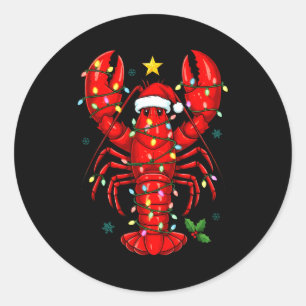 Christmas Lobster With Santa Hat Funny Holiday  Classic Round Sticker