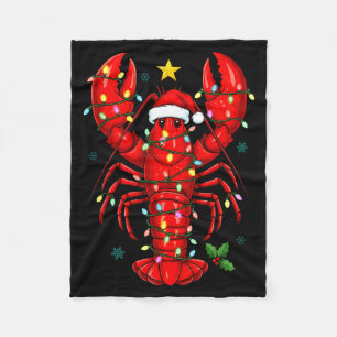 Christmas Lobster With Santa Hat Funny Holiday  Fleece Blanket