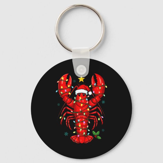 Christmas Lobster With Santa Hat Funny Holiday  Key Ring (Front)