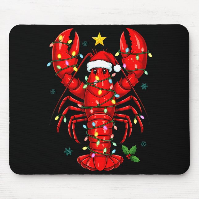 Christmas Lobster With Santa Hat Funny Holiday  Mouse Pad (Front)