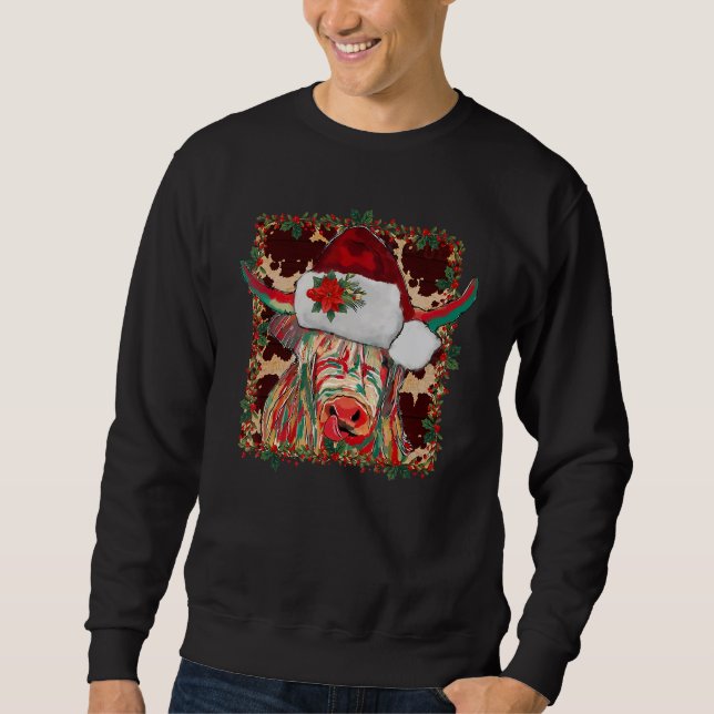 Christmas Longhorn Cow Cute  Christmas Western Sweatshirt (Front)