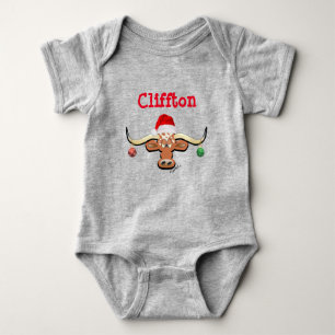 Christmas Longhorn Steer Baby Bodysuit