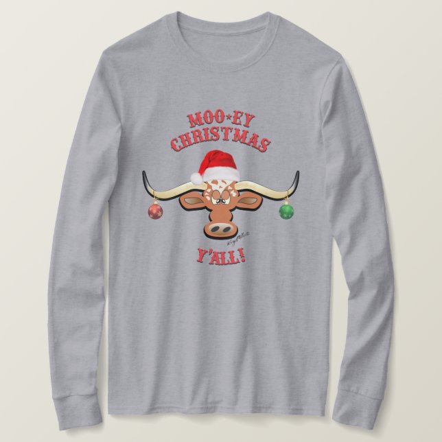 Christmas Longhorn Steer T-Shirt (Design Front)