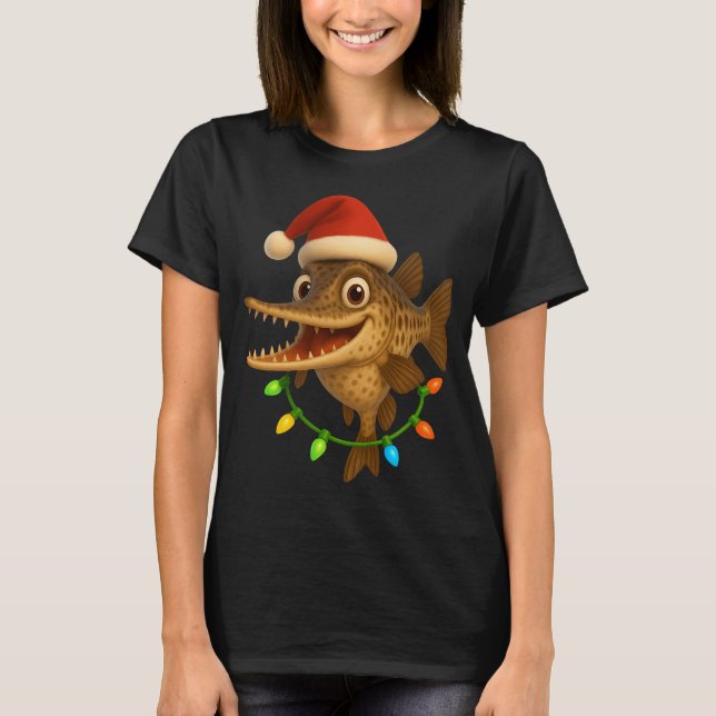 Christmas Longnose Gar Fish T-Shirt (Front)